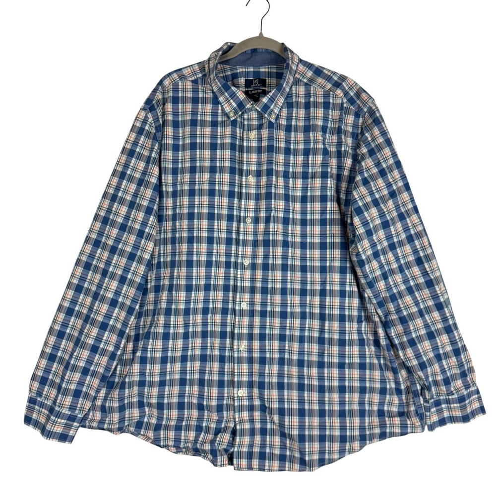 George Shirt Mens 3XL Blue Plaid Long Sleeve‎ Button Down Classic Fit Stretch